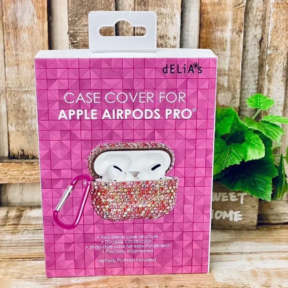 NWT Bling Pink Rhinestones case cover Apple AirPods Pro Anti shock & carabiner